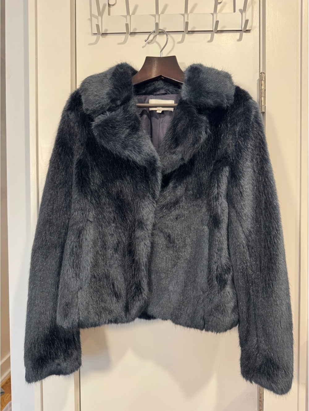 Reiss Women's Dark Blue Faux Fur Jacket Size Small